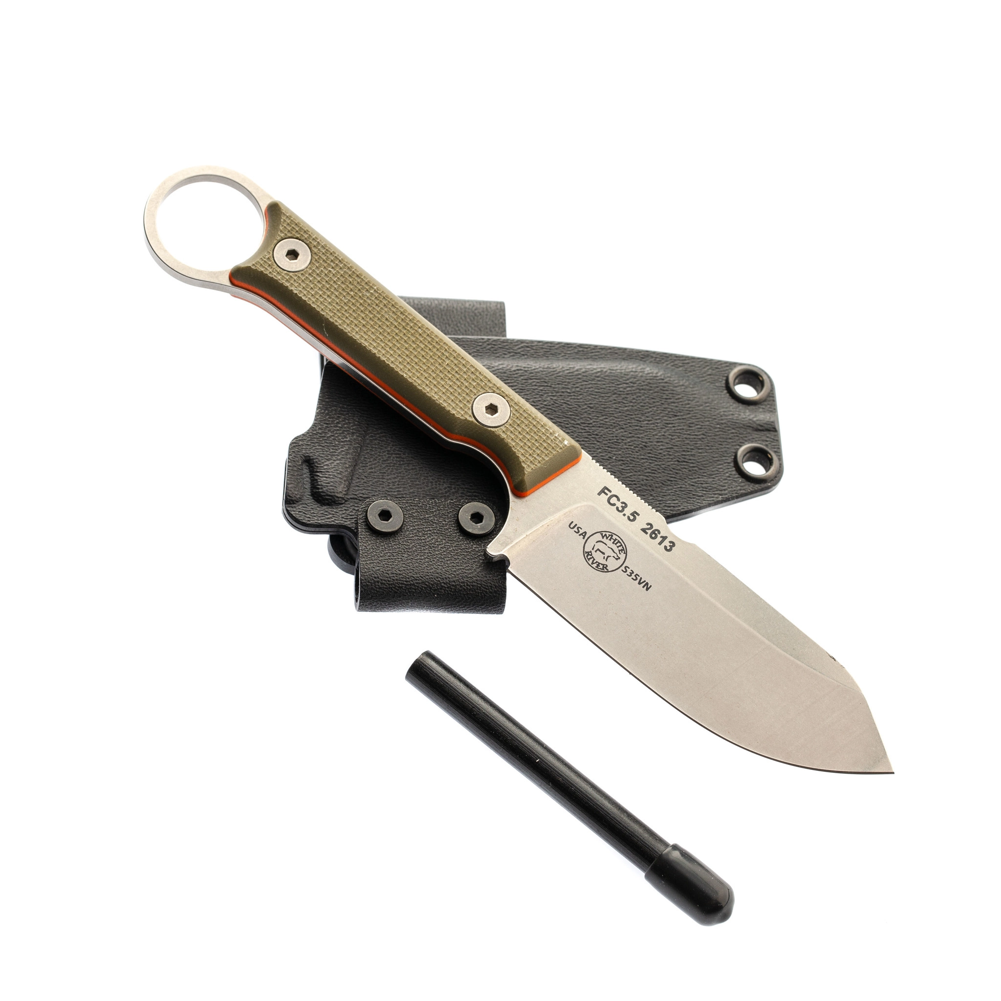 Нож White River FIRECRAFT 3.5 Pro StoneWash, сталь CPM S35VN, рукоять G10 зеленая/оранжевая